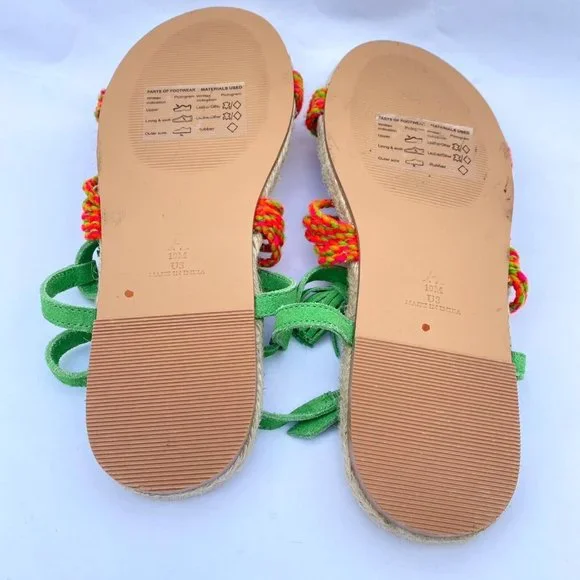 Anthropologie Fringed Rope Sandals Green Suede Boho Tassel Size 10M NWOB - Picture 4 of 14